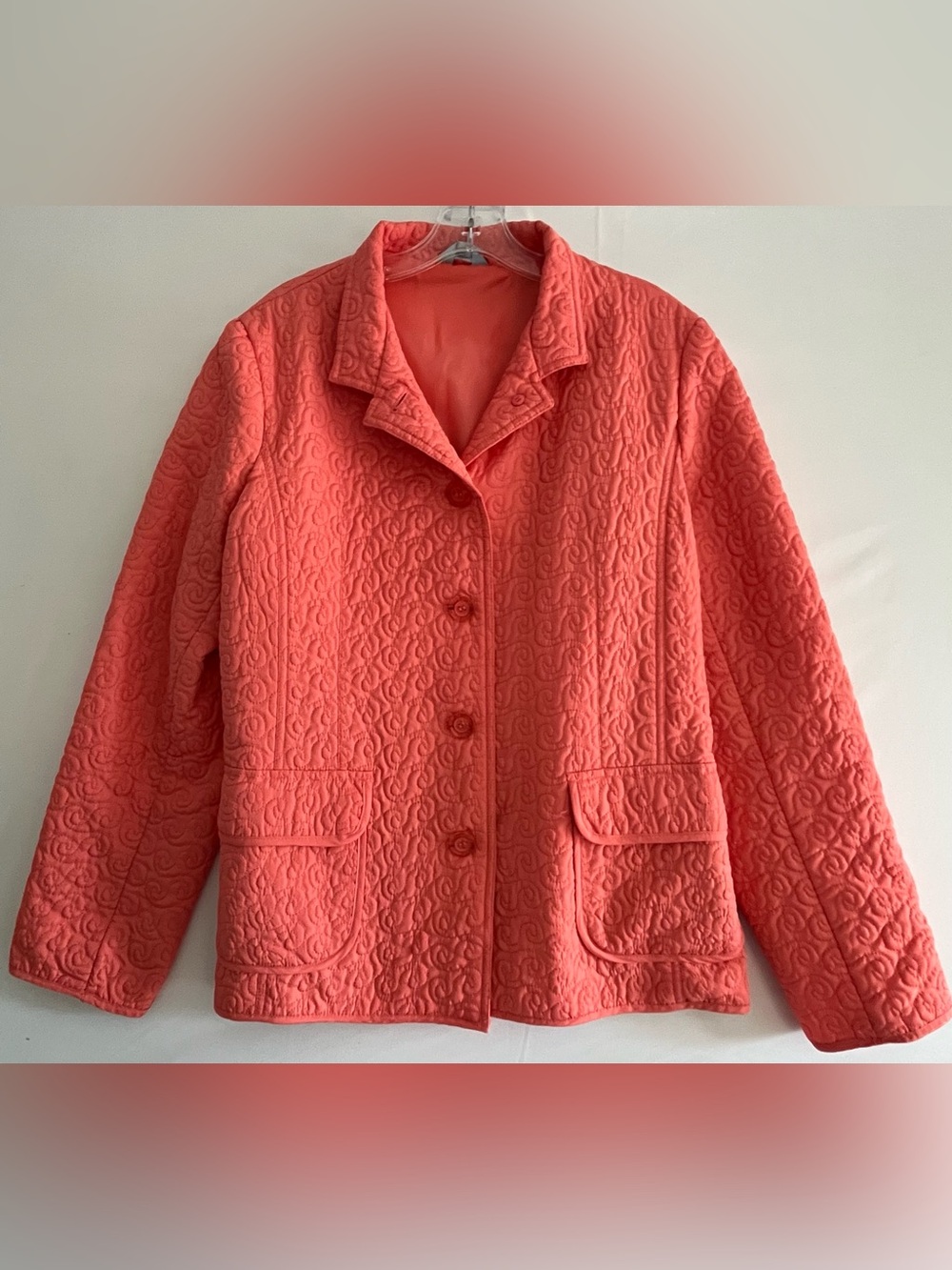 Vintage Style Quilted Swirl Jacket in Coral Pink L